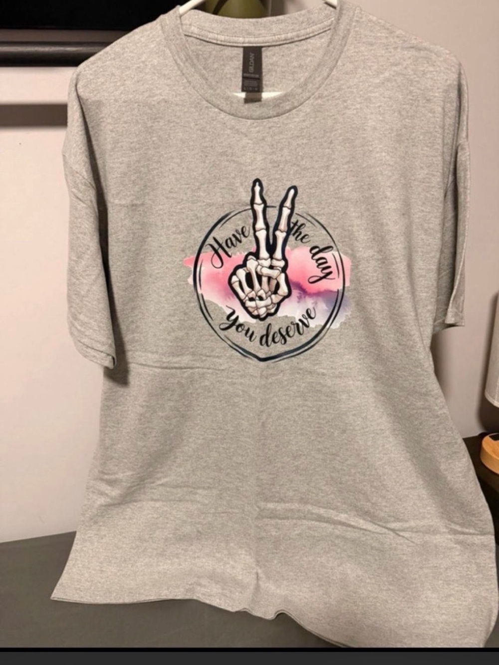 Gildan Gray Graphic Tee with Pink & Purple Accent